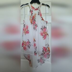 City Chic Hi-Lo Halter Top Pink and Brown Floral Design